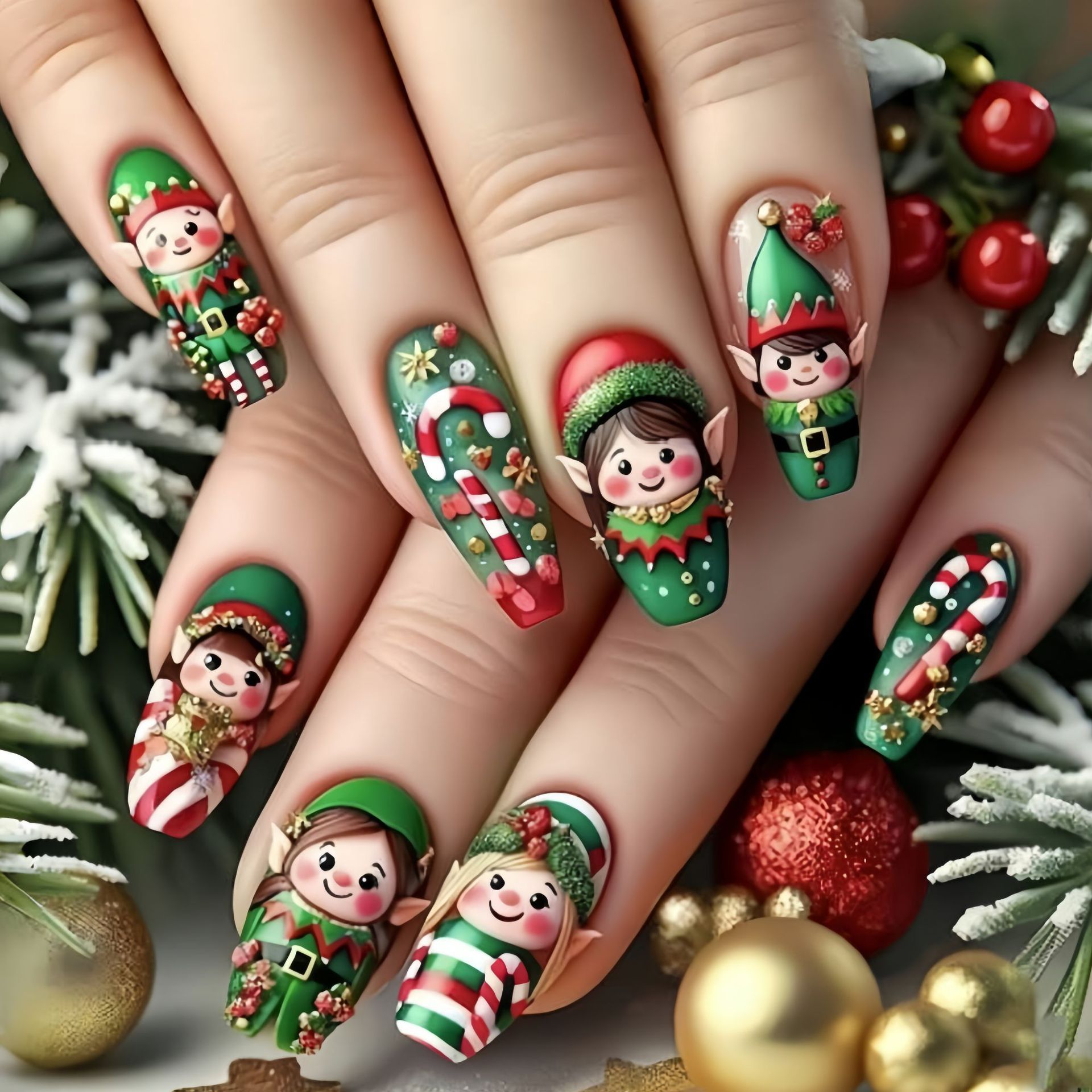 Nail Art Press On - Unhas falsas médias para festa de