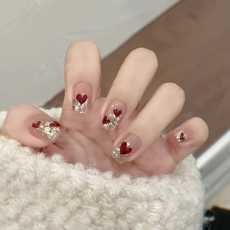 Nail Art Press On - Conjunto de 24 unhas postiças curtas