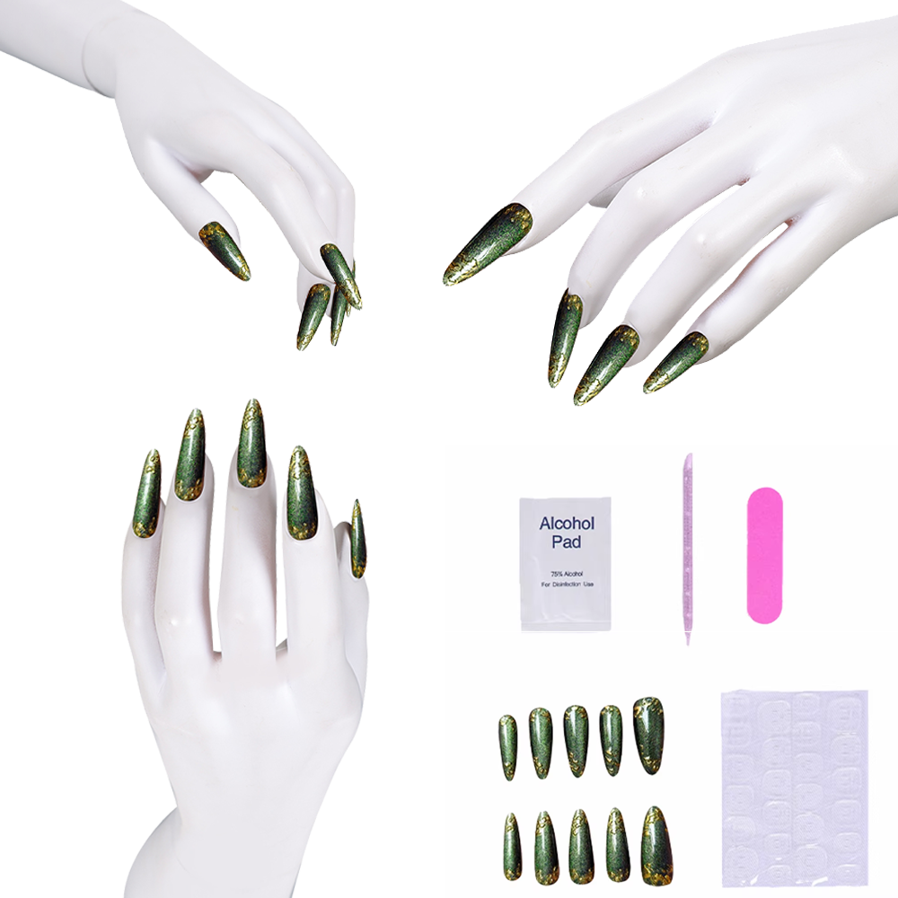 Unhas prensadas verdes com det - Nail Art Press On avaliação e preço