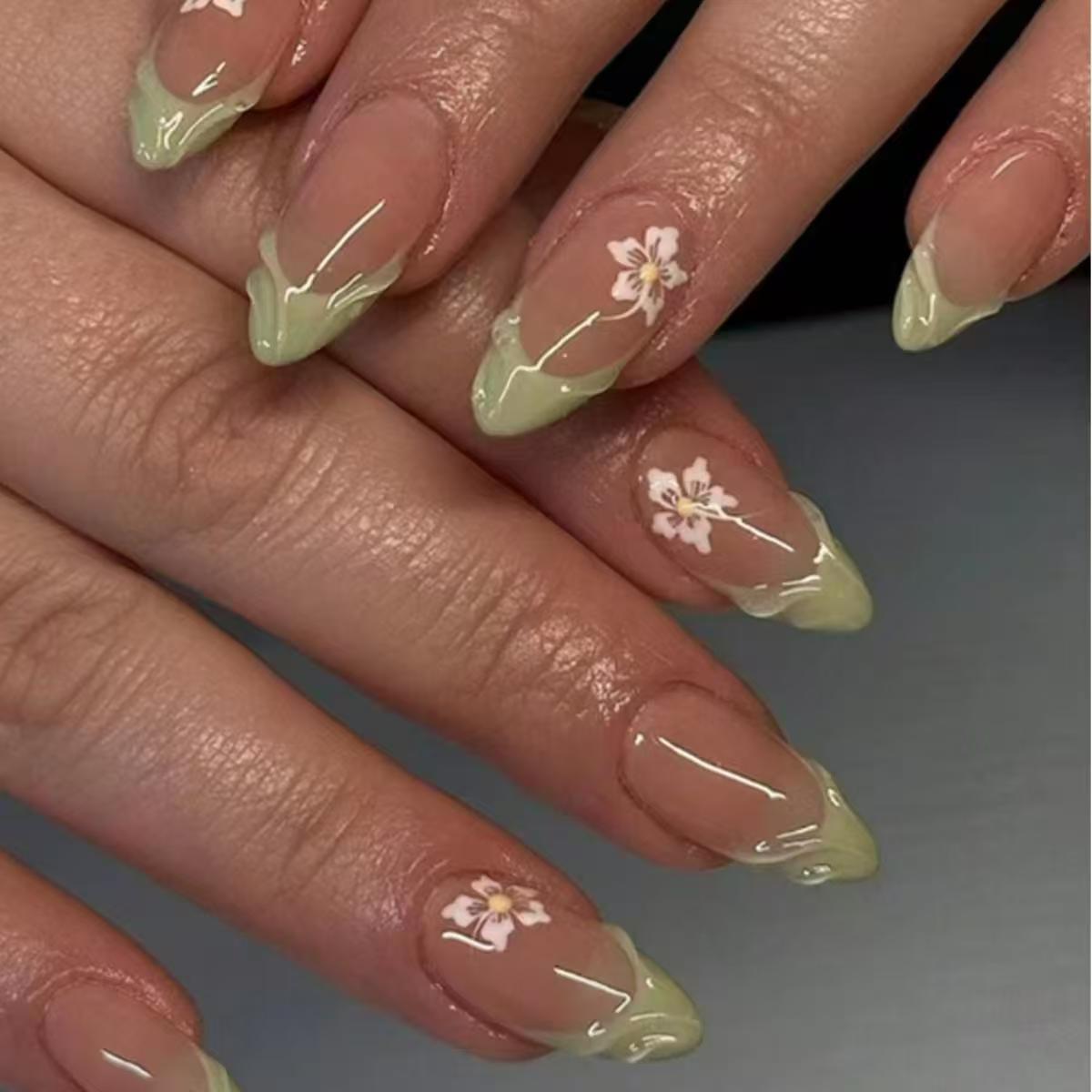 24 pçs simples verde francês u - Nail Art Press On avaliação e preço
